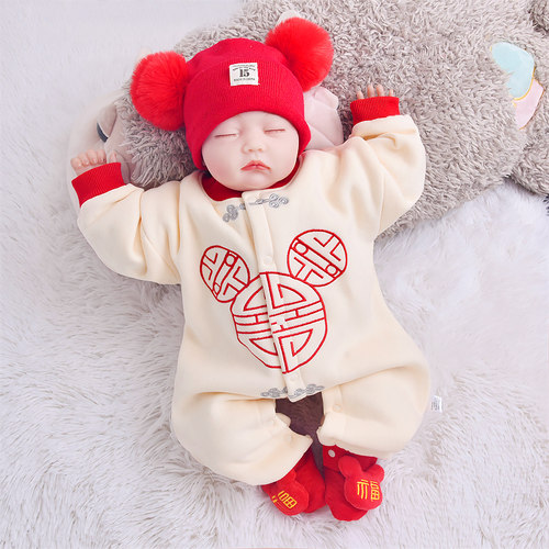 婴儿过年拜年衣服春秋喜庆加绒冬装宝宝周岁满月百日宴抓周礼服男