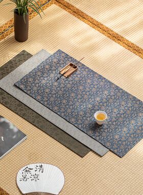中式大号缠枝莲茶席可双面使用手工织锦布料茶桌布防磕碰茶具布垫
