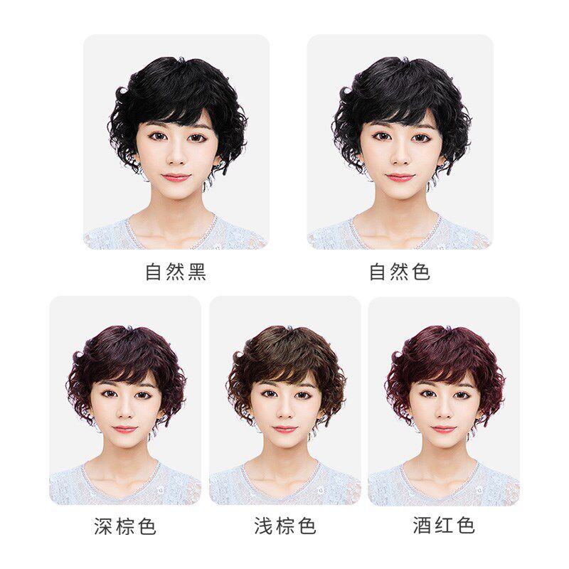 假发女全头套真人发丝短发真发假发套卷发发型中老年妈妈款真头发