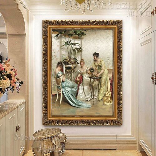 欧式装饰画卧室墙画西方人物喷绘 油画古典美女酒店玄关KTV包定做