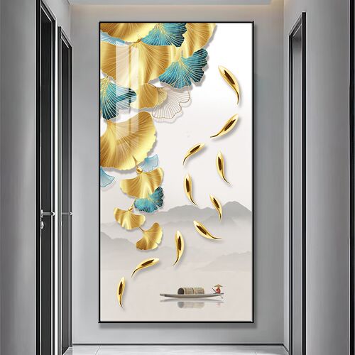 九鱼图新中式玄关装饰画入户门壁画走廊过道挂画墙画客厅餐厅壁画