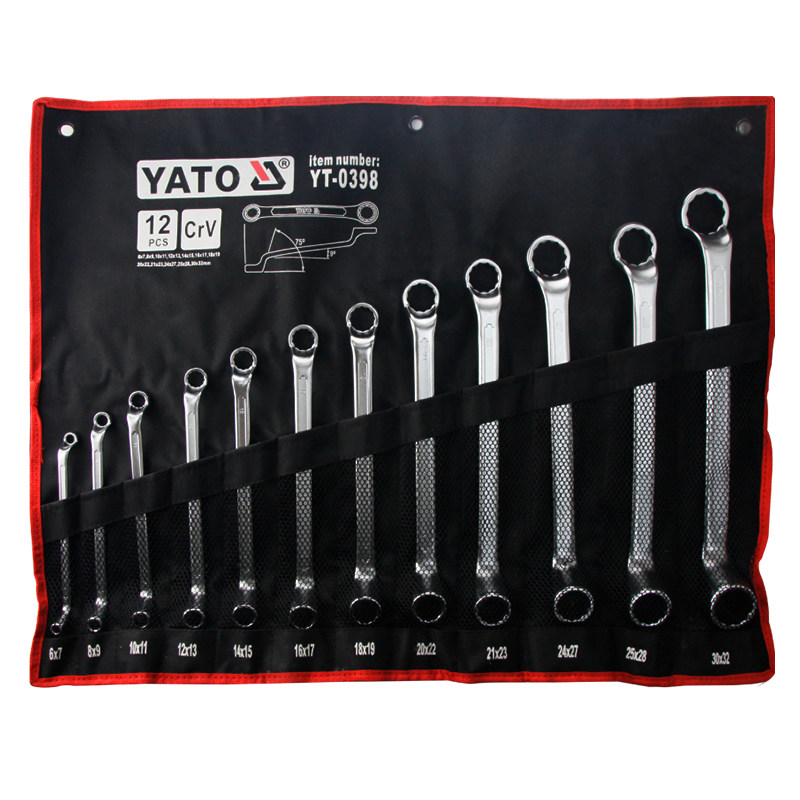 YATO双头高颈梅花扳手布包套装汽修扳手工具眼镜快速扳子