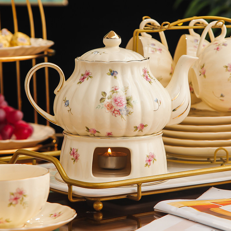 英式下午茶茶具套装复古玻璃煮花茶水果茶茶杯花茶壶蜡烛加热送礼