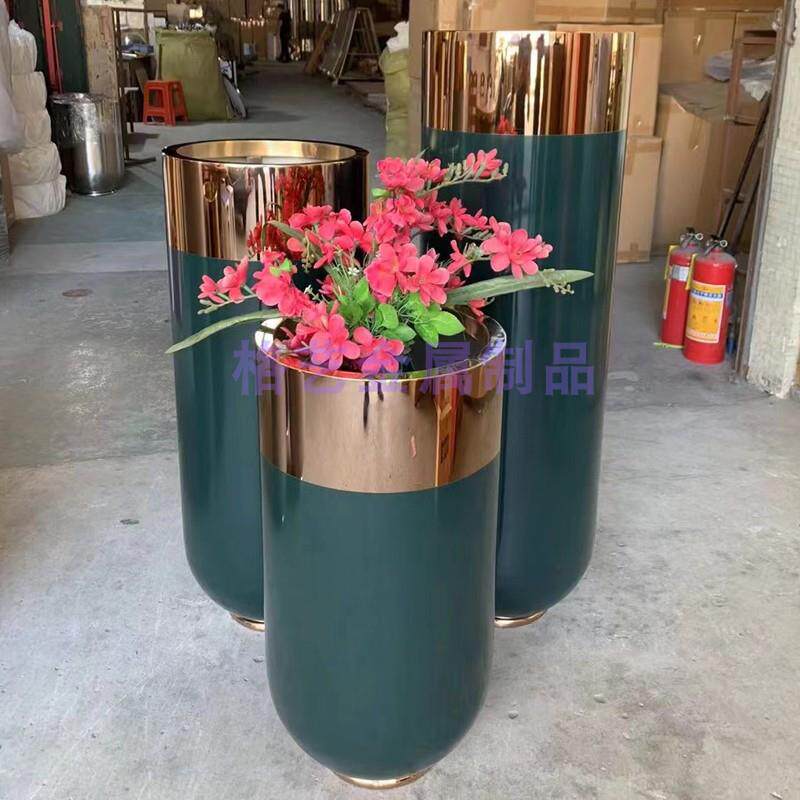 不锈钢花钵 金属花盆酒店大堂花器摆伯 落地花瓶 新品 可定制颜色