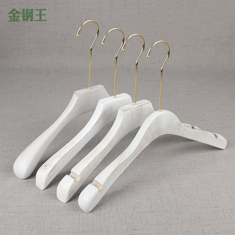 服装店专用实木衣架做旧白色木头防滑裤夹男女童装衣服撑子挂衣撑