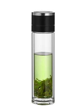 新款一键开盖车载双层玻璃杯细长男士办公室按压式茶杯水杯大容量