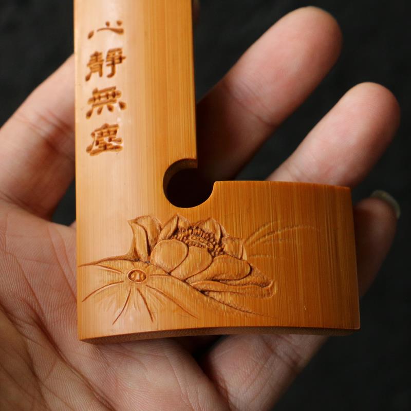 名家书文纯手工浅浮雕老玉竹印规竹雕文房器摆件笔搁印章手把件