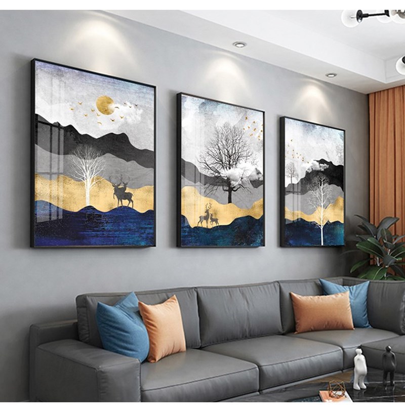 客厅沙发背景墙装饰画北欧轻奢挂画山水简约大气数字油画餐厅定做