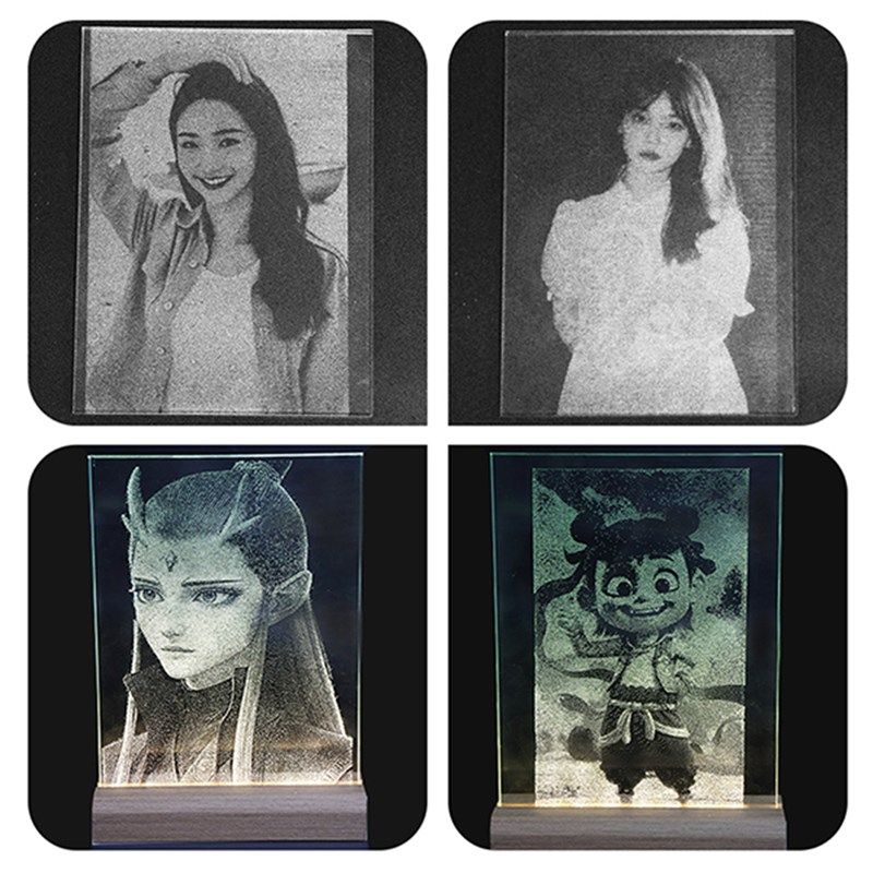 激光雕刻机锤子画玻璃照片打印3D水晶雕刻玻璃画叶雕机激光内雕机
