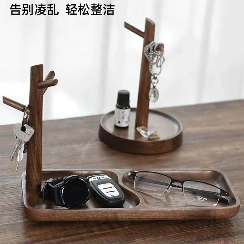 进门口玄关放钥匙树枝收纳摆件神器鞋柜桌面置物收纳盒托盘实木