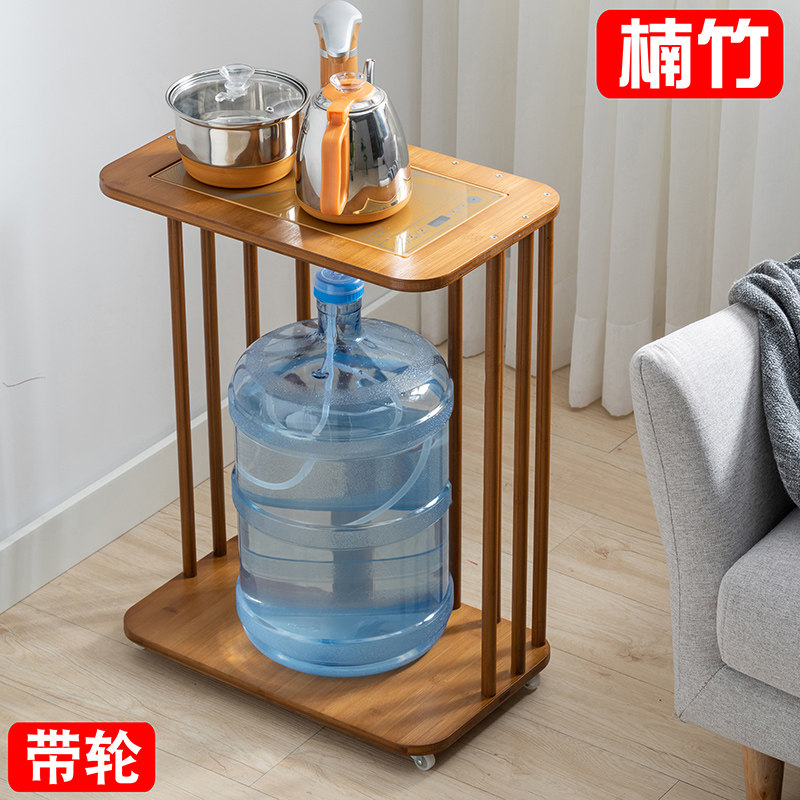 茶水柜黑胡桃木新中式小茶柜烧水柜客厅简约竹木置物架北欧餐边柜