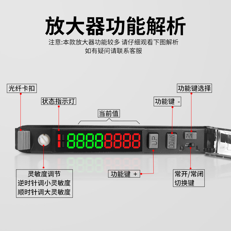 方形窗口落料计数检测光纤放大器感测器金属非金属可无盲区感应