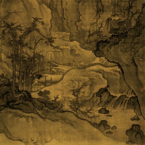 北宋 郭熙 秋山行旅图 古代山水风景国画 艺术微喷字画 教学临摹