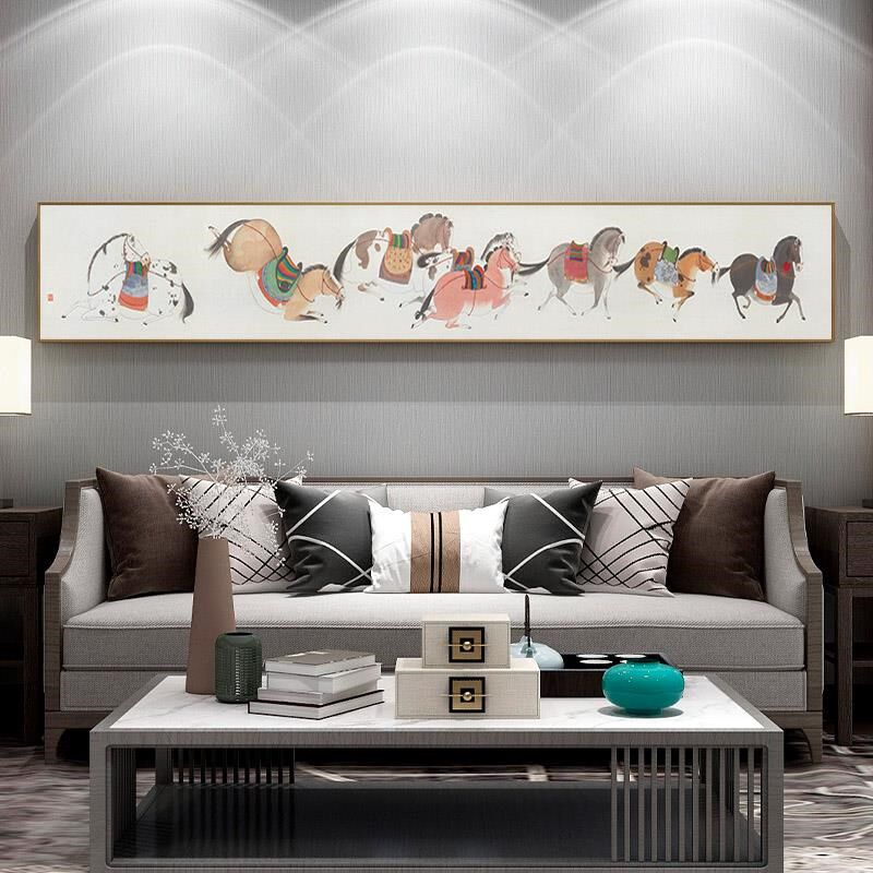 网红燕雷八骏图功马到成挂画新中式厅背景墙客面装饰画卧室床头壁