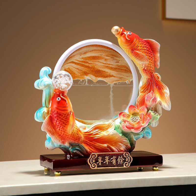 新中式年年有余流沙画创意摆件客厅酒柜电视柜玄关柜乔迁搬家礼物