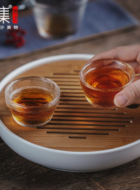 雅集旅行茶具鱼纹便携快客杯日式锤纹加厚玻璃简易功夫茶具4件套