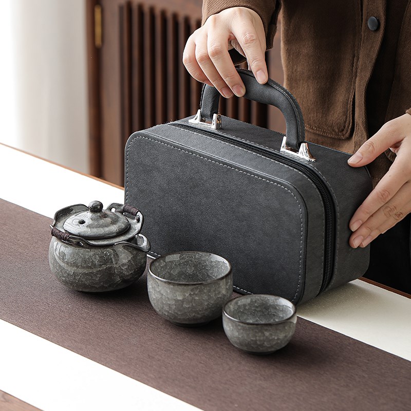 冰花釉旅行茶具套组可携式收纳包一壶二杯防烫手抓壶功夫茶杯陶瓷