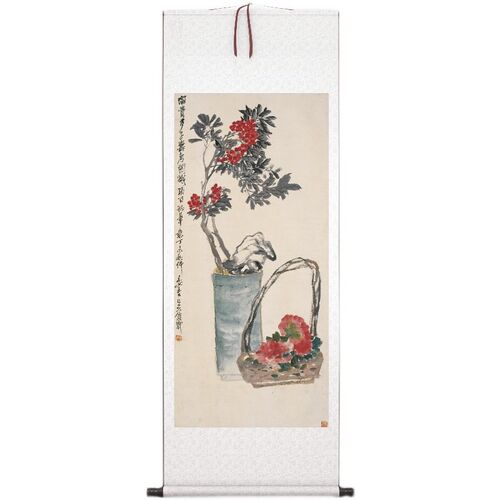 吴昌硕《富贵多子寿》客厅书房茶室装饰画挂画玄关高清卷轴字画