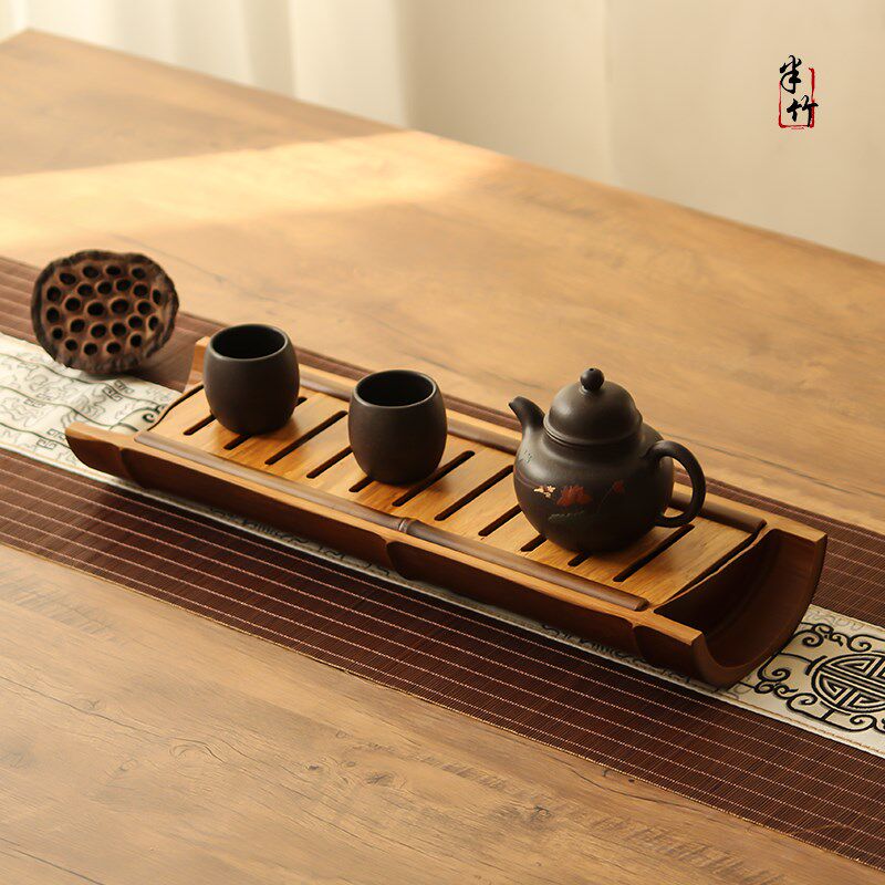 日式茶盘储水竹制功夫茶具配件面板盖镶入式家用杯架干泡茶台托盘