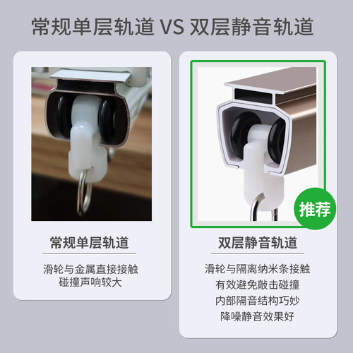 提籁雅加厚铝合金窗帘轨道豪华窗帘轨双轨单轨送窗帘配件