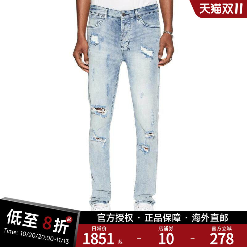 Ksubi VAN WINKLE系列TRASHED DREAMS男士蓝色破洞紧身牛仔裤5939