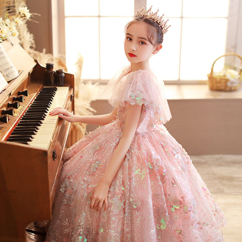 儿童晚礼服女童钢琴演奏演出服小主持人走秀公主裙重工蓬蓬裙洋气图片