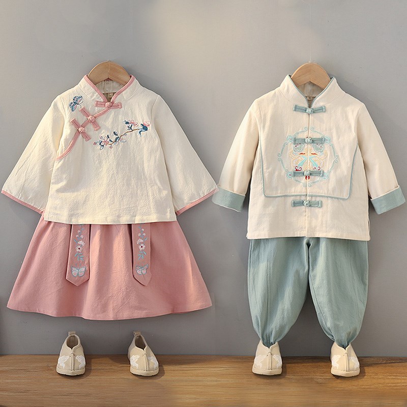 三月三民族服装儿童汉服男童套装女童超仙民国风裙子春秋唐装春秋图片