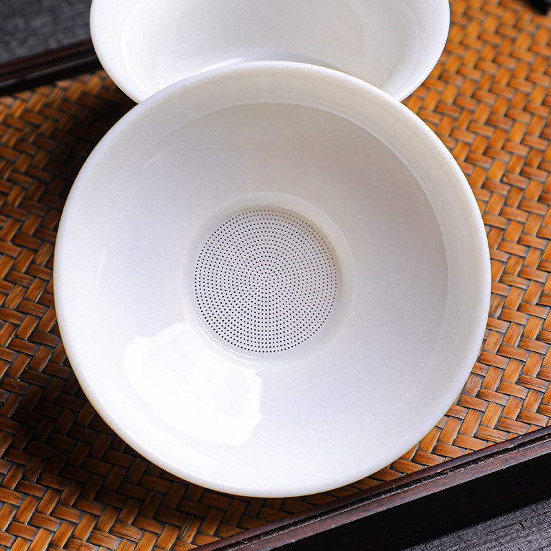 德化窑瓷羊脂玉素烧功夫茶具套装家用茶碗简约陶瓷盖碗品茗杯套组