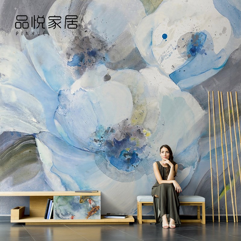 北欧抽象涂鸦油画花朵花卉壁纸创意客厅电视背景墙纸壁纸壁画墙布