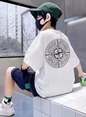 纯棉瓦萨琪大男童短袖t恤夏季2024新款瓦萨奇t恤衫潮童初中生上衣
