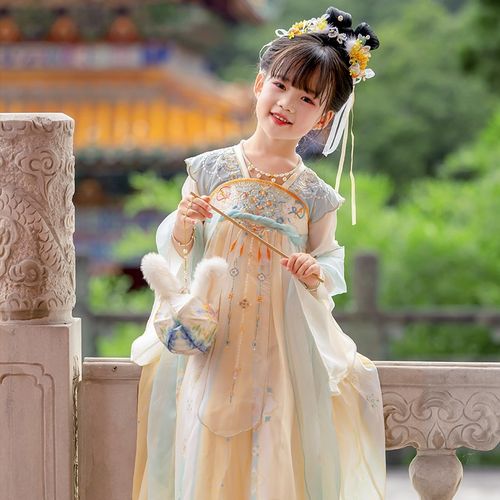 汉服女童春秋儿童新中式高端古风超仙公主连衣裙女孩中秋玉兔襦裙