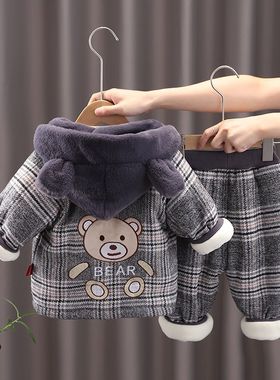 婴儿套装0-3岁半2男宝宝4衣服8冬款6-12个月5女宝冬装加绒三件套1