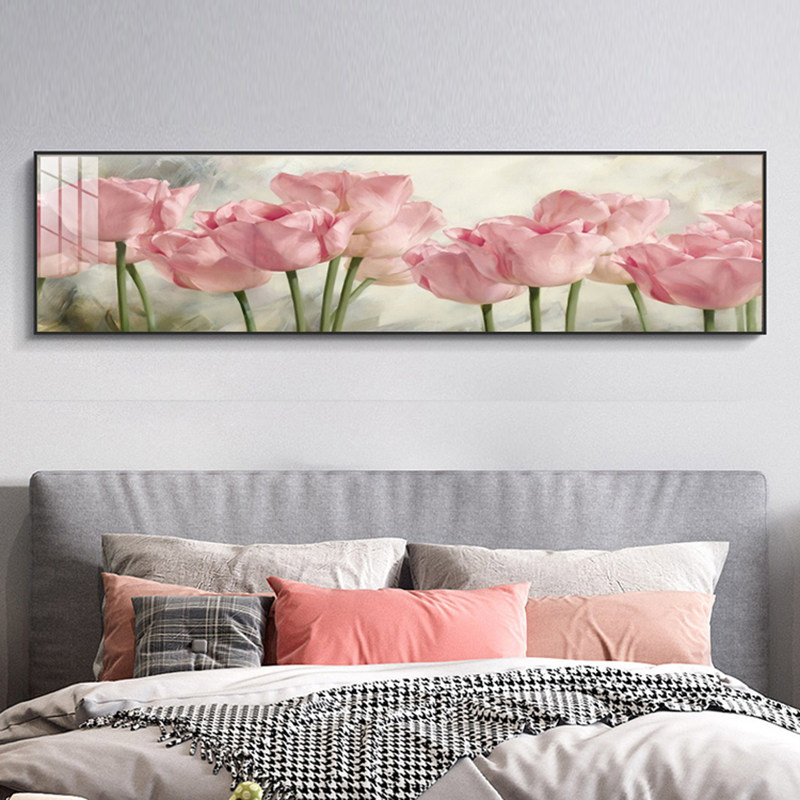 紫粉色床头画天鹅花卉房间主卧室玫瑰装饰画挂画背景墙壁水晶瓷画