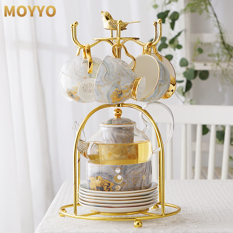 moyyo英式下午茶茶杯陶瓷玻璃花茶具套装水果蜡烛加热茶壶带过滤