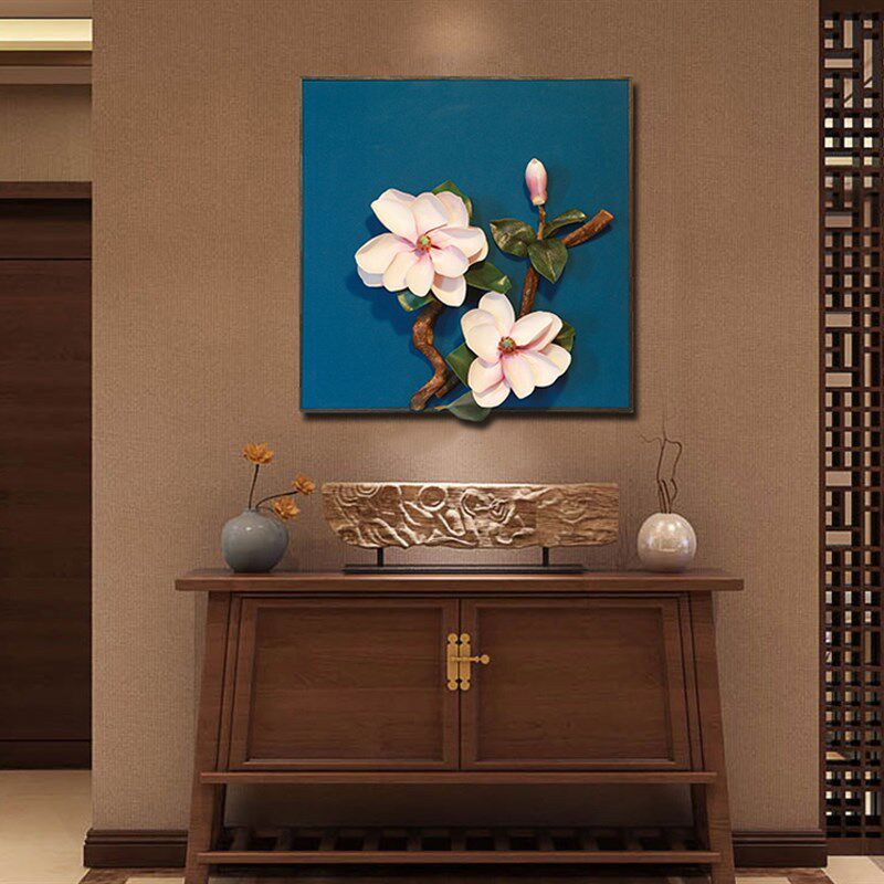 新中式玄关客厅墙面挂件壁花装饰品创意墙体修饰品背景墙花鸟挂饰