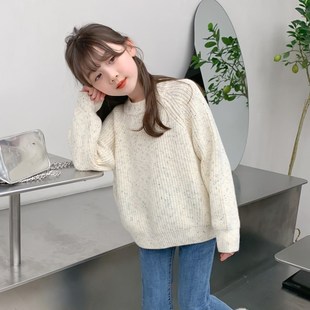 女童毛衣2024新款秋冬套头韩版洋气加厚加绒女孩儿童针织衫打底女