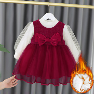 女童冬装连衣裙秋冬季加绒儿童公主裙婴儿裙子冬款周岁礼服女宝宝