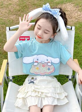 玉桂狗女童套装夏季2024新款儿童洋气时髦小女孩百褶裙夏装短裙子
