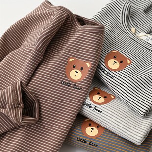 儿童纯棉T恤 男童女童修身弹力条纹打底衫 长袖上衣 春秋款 童装