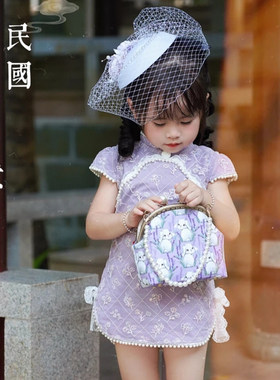 女童旗袍民国风洋装夏季2023新款洋派夏装女孩公主裙周岁礼服裙