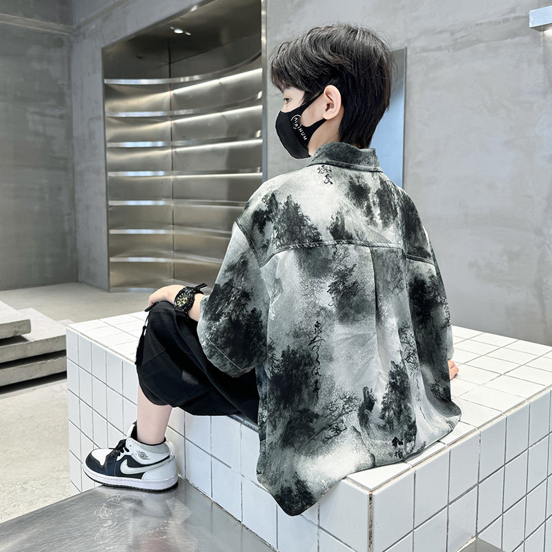 男童夏季汉服套装薄款儿童夏款国风短袖衬衫大童夏装男孩中式唐装图片
