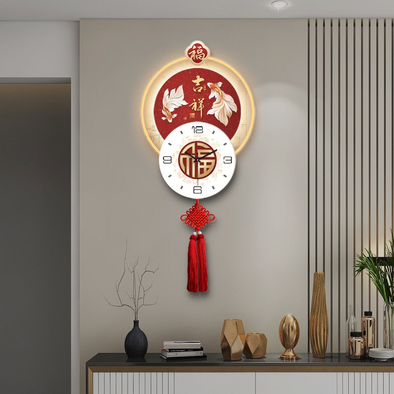 新中式客厅挂钟创意简约大气家用餐厅钟表时钟装饰灯画艺术石英钟