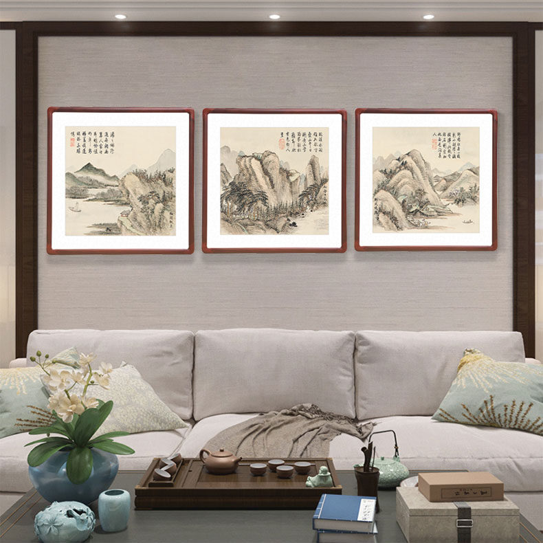 国画山水画斗方字画新中式客厅装饰画饭厅玄关复古壁画牡丹花挂画