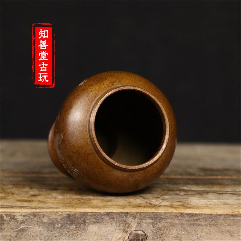 中式古典纯铜花瓶迷你茶叶罐将军罐小赏瓶中式古典摆件茶道艺术