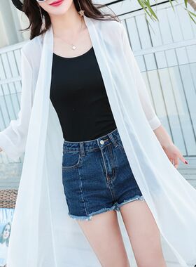 2021夏季大码新品中长款雪纺开衫沙滩透气薄款外套披肩防晒衣服女