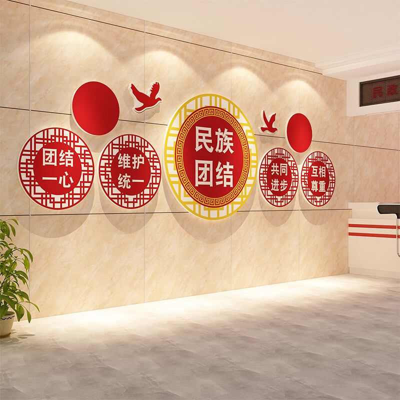 民族团结文化墙贴三个尊重意识五个认同标语学校党建环创少数民族