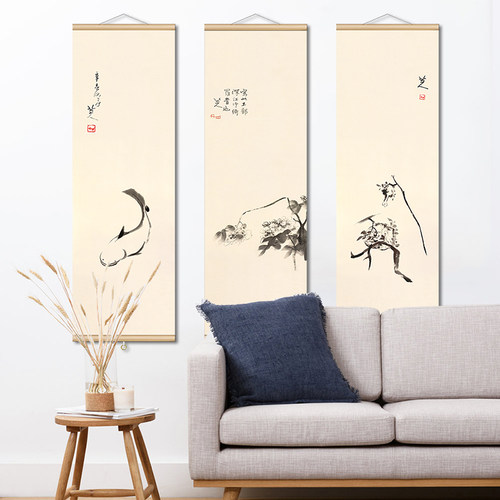 清四僧八大山人挂画中式小品禅意极简水墨竖版样板间茶室国画装饰