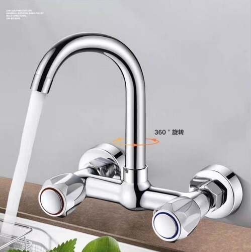 铜双控入墙式冷热水龙头厨房洗菜盆水槽旋转水龙头阳台洗衣池龙头