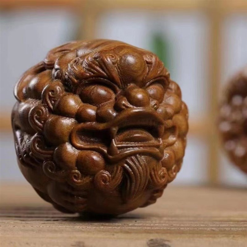 阿根廷绿檀木貔貅手球手把件老料绿檀手工雕刻招财转运貔貅保健球