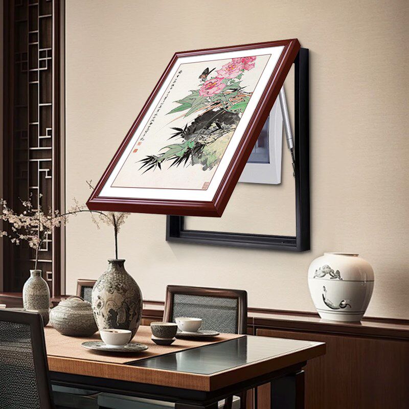 实木新中式电表箱装饰画免打孔电箱遮挡装饰花鸟餐厅挂画定制